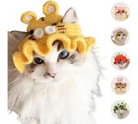 FORZENA Cute Cosplay Flared Hat for Cats Handmade Knitted Dress Up Costume Headwear with Ear Hole for Small Animal Rabbit Guinea Pig Festival Party Photo Shoot (M,Tiger)