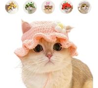 FORZENA Cute Cosplay Flared Hat for Cats Handmade Knitted Dress Up Costume Headwear with Ear Hole for Small Animal Rabbit Guinea Pig Festival Party Photo Shoot (S,Pink)