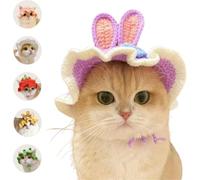 FORZENA Cute Cosplay Flared Hat for Cats Handmade Knitted Dress Up Costume Headwear with Ear Hole for Small Animal Rabbit Guinea Pig Festival Party Photo Shoot (M,Bunny)