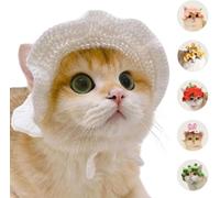 FORZENA Cute Cosplay Flared Hat for Cats Handmade Knitted Dress Up Costume Headwear with Ear Hole for Small Animal Rabbit Guinea Pig Festival Party Photo Shoot (S,White)