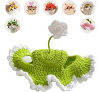 FORZENA Cute Cosplay Flared Hat for Cats Handmade Knitted Dress Up Costume Headwear with Ear Hole for Small Animal Rabbit Guinea Pig Festival Party Photo Shoot (S,Green)