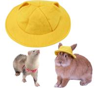 FORZENA Ferret Bunny Sun Hat Funny Tiny Cap with Ears Hole Rabbit Outfit for Small Breeds Guinea Pig Rat Mini Sombrero Puppy Hat Party Costume Head Wear (Yellow)