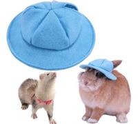 FORZENA Ferret Bunny Sun Hat Funny Tiny Cap with Ears Hole Rabbit Outfit for Small Breeds Guinea Pig Rat Mini Sombrero Puppy Hat Party Costume Head Wear (Blue)