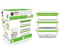 FOSA 3 x 1000ml Large Food Containers with Click-Button Vacuum Seal, Compatible Vacuum Food Storage System, White and Green…