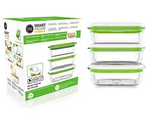 FOSA 3 x 1000ml Large Food Containers with Click-Button Vacuum Seal, Compatible with FOSA Vacuum Food Storage System, White and Green…