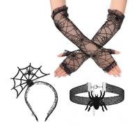 Fosaseua 3PCS Halloween Spider Costume, Spider Web Headband Necklace Gloves | Realistic Spider Design, Comfortable, One Size Fits All, Suitable for Halloween, Cosplay, Costume Parties