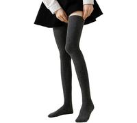 FOSDICK 1 Pairs Thigh High Socks Winter Warm Thick Knee High Socks for Women Soft & Stretchy Cotton Over The Knee Socks Dark Gray Extra Long Thigh High Stockings Leg Warmers for Womens and Girls