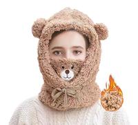 FOSDICK 1 Piece Bear Style Balaclava Women, Warmer Thick Face Cover for Winter, Cute Fleece Hood Hat, Windproof Women's Balaclavas, Winter Mask Hood with Neck for Outdoor Sports Dog Walking Brown