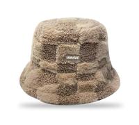 FOSDICK 1 Piece Fluffy Bucket Hat, Khaki Plaid Bucket Hat, Warm Coldproof Fur Bucket Hat, Elegant Winter Bucket Hats Women, Thicken Fluffy Hats for Outdoor Warmth in Winter