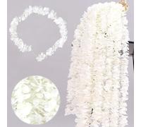 FOSDICK 10 PCS Artificial Wisteria Vine Garland White Hanging Flowers, 100cm Wisteria Artificial Flowers Fake Flower Garland Decoration for Wedding Party Home Garden Wall