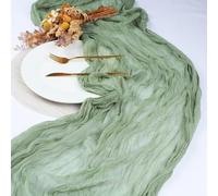 FOSDICK 1Pcs Sage Green Cheesecloth Table Runner, 90×300cm, Rustic Gauze Fabric, Boho Style, Polyester, Natural, Textured