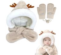 FOSDICK 2 in 1 Baby Winter Hat Scarf Warm Earflap Beanie Hat Fleece Lining Toddler Furry Winter Hats Neck Warmer with Gloves for Boys Girls 1-4 Years, Khaki