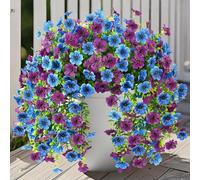 FOSDICK 2 Pcs Artificial Hanging Flowers, Artificial Hanging Baskets Outdoor Indoor, Trailing Artificial Flowers, Fake Plants Morning Glory for Wall Home Room Garden Yard Patio Wedding Decoration