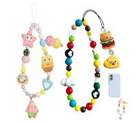 FOSDICK 2 Pcs Cute Phone Charm, Phone Bracelet Strap, phone Charms Hamburger and Starfish Pattern, Colourful Beaded Lanyard, Accessories for Women Girls