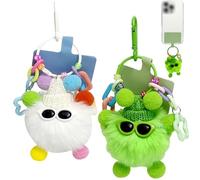 FOSDICK 2 PCS Fluffy Keyring, Universal Phone Charm, Cute Plush Keychain Cell Phone Charms, Faux Fur Ball Keychains Bag Charm Phone Lanyard Mobile Phone Charms with 2 PCS Tether Patch,White, Green