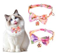 FOSDICK 2 PCS Kitten Collars, Cat Collar with Detachable Bell and Bow Tie, Cats Bow Tie, Cat Collar with Bell, Cats Collars Quick Release, Adjustable 16-32 cm, Pink and Purple