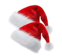 FOSDICK 2 Pcs Santa Hats for Adults, Deluxe Plush Santa Hat, Christmas Hat | Christmas Hats Adult with Fluffy Pom Pom, Thick Warm Xmas Hat for New Year Festive Party Christmas Fancy Dress Celebrations