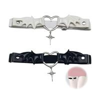 FOSDICK 2 Pieces Garter PU Leather, Y2K Punk Style Garters Heart Wings, Adjustable Thigh Garter for Women Girls Wedding Cosplay Porm Hen Do Party Date Night Gothic Parties Halloween (Black, White)