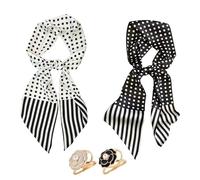 FOSDICK 2 Pieces Silk Scarf and 2 Pcs Scarf Ring, Satin Silk Scarves, Fashion Elegant Silk Neck Scarf, Ladies Scarves Vintage Polka Dot Pattern, Scarves for Women for Daily, Work, Travelling, 145*14CM