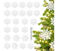 FOSDICK 24 PCS White Glitter Christmas Snowflakes Ornaments, 10cm PVC Snowflake Christmas Decorations Set Easy to Hang for Christma Tree Winter Party Decoration Xmas Home Decor