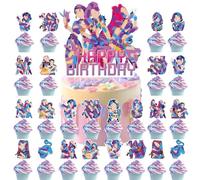 FOSDICK 25pcs Cake Decorations Set, 1pcs Happy Birthday Cake Topper, 24pcs Cupcake Toppers, Cartoon Cupcake Decorations, Cup Cake Toppers, Party Supplies for Birthday Party Baby Shower Celebrations
