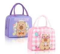 FOSDICK 2Pcs Capybara Insulated Lunch Bag, Cute Lunch Bags for Women Kids, Capybara Childrens Lunchbag, Girls Lunch Box Cool Bag Small for Work School Picnic Travel Beach, Gifts for Girls(Pink,Purple)