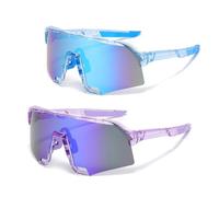FOSDICK 2PCS Running Sunglasses Women, Cycling Glasses Mens, UV400 Protection Sports Sunglasses For Men Women,Cycle Glasses with Lanyard For Outdoor Windproof Driving Fishing Motorcycle (Purple, Blue)