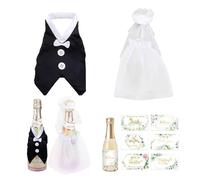 FOSDICK 2Pcs Wedding Wine Bottle Decoration, Wine Bottle Cover Wedding Table Decoration, wedding Gifts for Bride and Groom, Dress Suit Table decorations, with 12pcs Stickers