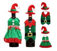 FOSDICK 2Pieces Christmas Wine Bottle Cover, Christmas Bottle Cover Green Aprons, Red Wine bottle Covers, Xmas Jumpers for Whiskey, Spirits, Champagne, Xmas Table Decorations for Hotel,Restaurant,Home