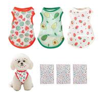 FOSDICK 3 Pack Dog T Shirt, Summer Breathable Dog Clothes, dog Vest Fruit Patterns, Sleeveless Doggy T-Shirt, for Small Medium Pets, Chihuahua Schnauzer Yorkie, with 3 Sheet Colourful Gem Stickers