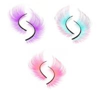 FOSDICK 3 Pairs Cat Eye Lashes, Mink Lashes False Eyelashes 20MM Long Thick False Eye Lashes Multi Coloured Fox Eye Lashes Full Curly Pink Blue Purple Fake Eyelashes for Party Stage Cosplay