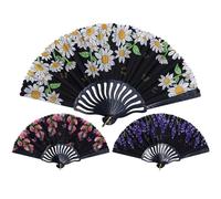 FOSDICK 3 PCS Hand Fan Folding, Hand Fans for Women Folding, Flower Handheld Fan, Chinese Spanish Style Fans Handheld for Wedding, Preference, Performance, Dancing,Home Decoration, Black