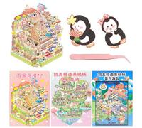 FOSDICK 3 Sets Large 3D Sticker Scene, Fun Reusable Sticker Therapy, Cartoon DIY 3D House Stickers, Non-Toxic Safe Miniature Scene Stickers, Large House Sticker Scenes, with Tweezer, Gifts for Adults