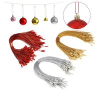 FOSDICK 300 Pcs 20cm Christmas Tree Ornament Hanger Strings with Snap Lock Fasteners Precut Polyester Cord for Xmas Decorations Baubles and Gift Tags in Gold Silver Red