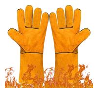 FOSDICK 33cm Welding Gloves Leather BBQ Gloves Fire Heat Resistant Gloves Heat Proof Gloves Long Sleeve Oven Mitts Fire Glove for Pot Holder, Baking, Animal Handling, Fireplace, Grill