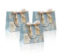 FOSDICK 3PCS Gift Bags for Presents, 25x20x12cm Medium Gift Bag with Handles, Flower Print Vintage Happy Birthday Bag with Bow Ribbon, Party Bags for Wedding Christening