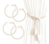 FOSDICK 4 Pack Cotton Rope Curtain Tiebacks - Hand Knitting Braided Holdbacks and Drape Ties