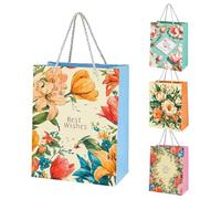 FOSDICK 4 Pack Gift Bags for Presents Medium Gift Bag 22x18x10.2cm Giftbag with A Profusion of Flowers Design Cardboard Gift Bags for Women and Girls Birthday Party Wedding Baby Shower Anniversary