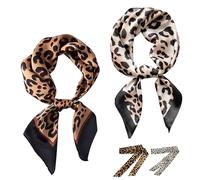 FOSDICK 4 Pack Satin Scarf for Women, Stylish Leopard Print Imitation Silk Scarf, Retro Square Scarfs, Summer Bandana Multifunctional Hair and Neck Scarves for Beach Travel Vacation Ribbon Tied Bag