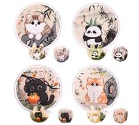 FOSDICK 4 Pcs Round Folding Fan, Summer Hand Fan Folding, Cartoon Handheld Fan Folding, Kitten and Panda Patterns, Foldable Round Fans for Wedding Party Home Decor, Travel, Take Photos, Class Rewards