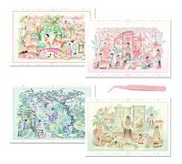 FOSDICK 4 Sets 3D Sticker Scene, 3D Stickers Chinese Ancient Style, Sticker Therapy Stress Relief, DIY 3D House Stickers, Miniature Simulated Cabin Scene Stickers for Adults Kids Teens, with Tweezer