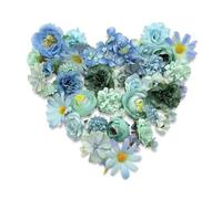 FOSDICK 43 Piece Blue Artificial Flowers, Silk Artificial Flower Heads, Cake Decorations Flowers, Mix Small Fake Flower Heads, Silk Flowers for Crafts for DIY Wedding Party Scrapbooking Home Decor