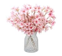 FOSDICK 4Pcs Artificial Flowers Bouquet, Artificial Flower Bouquet, Pink Fake Flower bouquet, Silk Faux Flowers, Fake Peach Blossom Bouquets for Wedding Party Centerpiece Table Home Decor