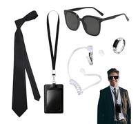 FOSDICK 5 PCS Agent Costume Accessories Set, Security Guard Accessories, Secret Agent Fancy Dress Kit with Necktie Sunglasses ID Card Earpiece Cosplay Dress up Party