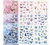FOSDICK 6 Sheets Butterfly and Flower Stickers, PET Scrapbook Stickers, Butterfly Flower Sticker Aesthetic, Scrap Book Accessories, Journal Supplies DIY Decoration for Scrapbooking Journaling Envelope
