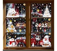 FOSDICK 6 Sheets Reusable Christmas Window Cling Decals - White Santa Xmas Window Stickers for Decorations