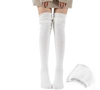 FOSDICK 60cm Long Sock Thigh High Knitted White Over Knee High Socks for Women, Winter Leg Warmers Knee Socks Knee-High Stockings