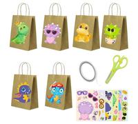 FOSDICK 6PCS Dinosaur Party Favor Bags Reusable Kids Paper Party Bags for Birthday Party Gift Bag with Handles Dino Pattern Gift Bags for Presents Baby Shower, 21 * 15 * 8cm