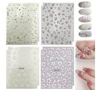 FOSDICK 8 Sheets 3D Flower Nail Stickers, Relief Floral Nail Art Stickers, Fresh Pretty Nails Sticker, Flowers Nail Decals, Nails Transfers for Women Girls(Cherry Blossoms, Daisy)