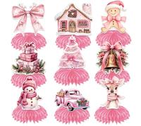 FOSDICK 9 Pieces Christmas Table Centrepiece Honeycomb Christmas Table Decorations Xmas Theme Paper Honeycomb table Centrepiece Decorations for Christmas Party Supplies Fireplace Home Decor